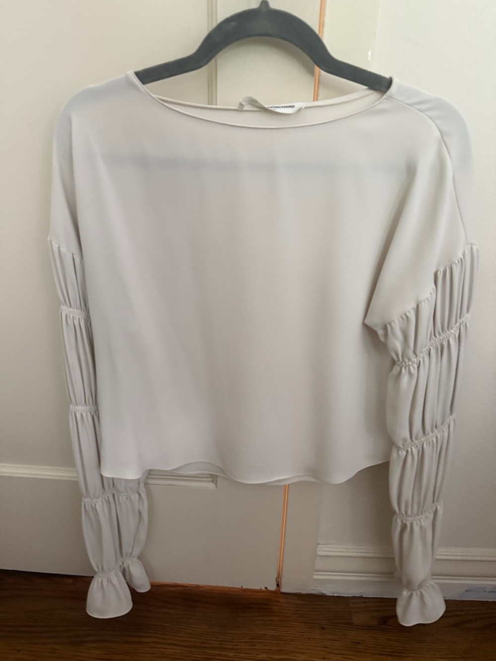 Amanda Uprichard Light Gray Ruched Sleeve Blouse